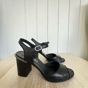 CHANEL Black Braided Leather Chain Quilted Sandals